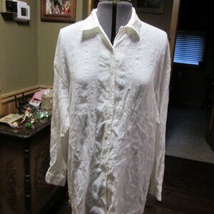 Vtg BOHO laura ashley 100 Linen button front long tunic blouse white sz 8